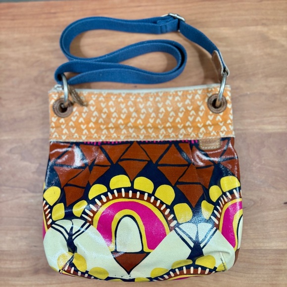 Fossil Vintage Key-Per Crossbody Hobo Canvas Bag, Orange & Yellow Floral Design - Picture 1 of 12